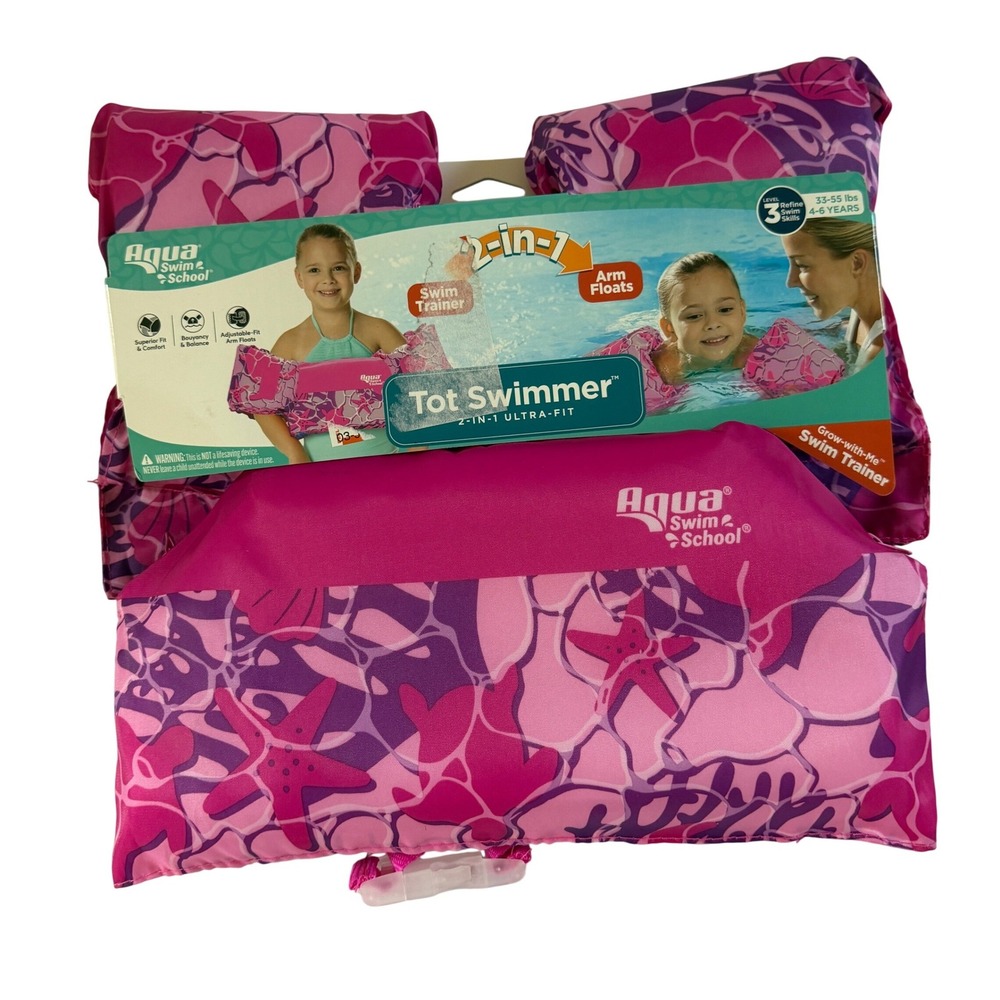Aqua Swim School Tot Swimmer 2-in-1 Kids Pink Starfish Arm Floats 33-55 lbs NEW